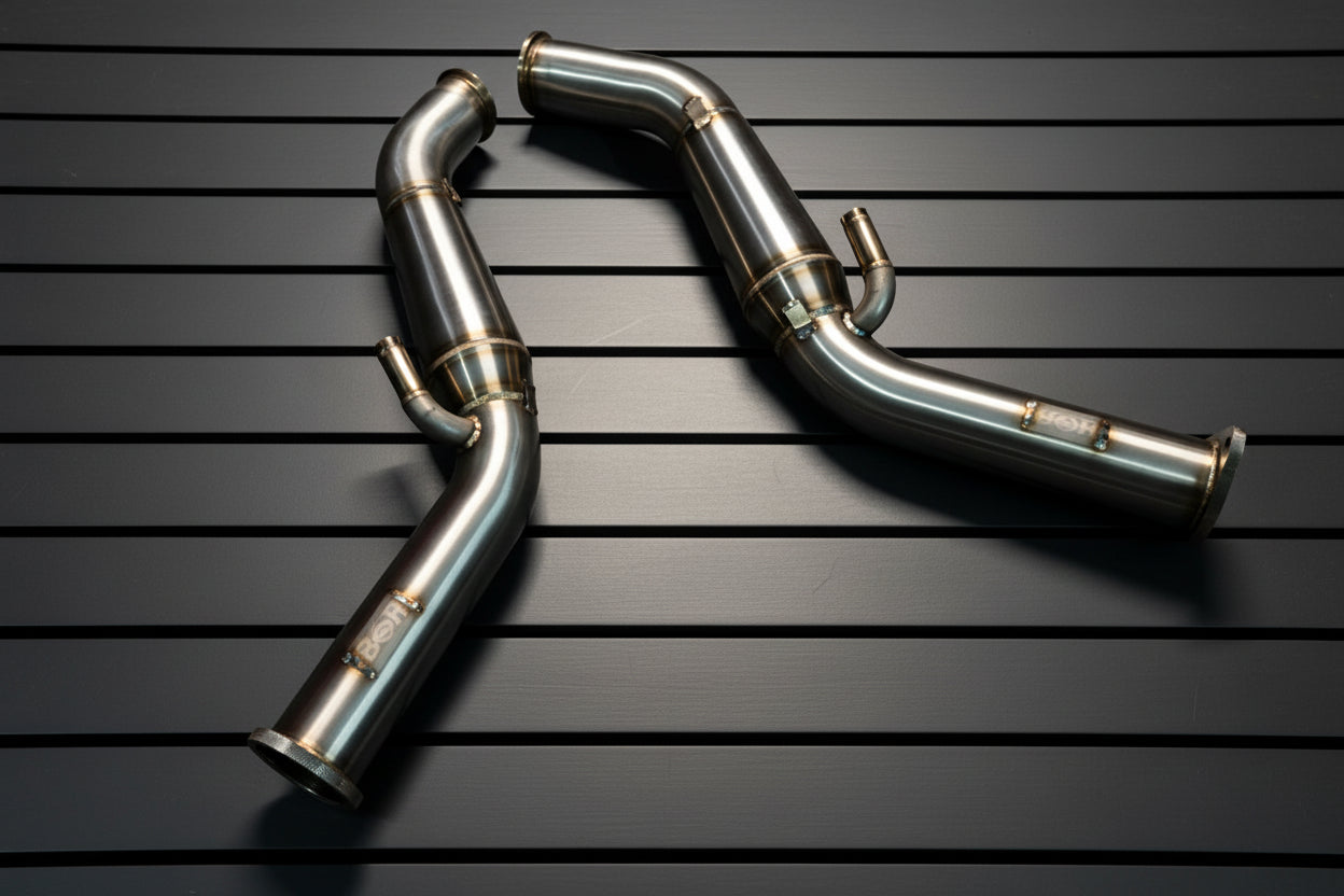 B6A VR30DDTT MEGAPHONE 4" Race Full Downpipes Q50 Q60 (PREORDER)